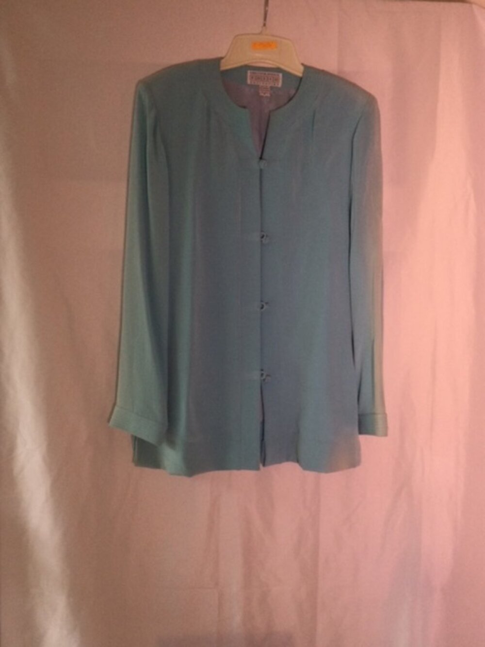Saks Fifth Avenue Folio 100% Silk Blazer Jacket Sky Blue Size 6 Shoulder Pads